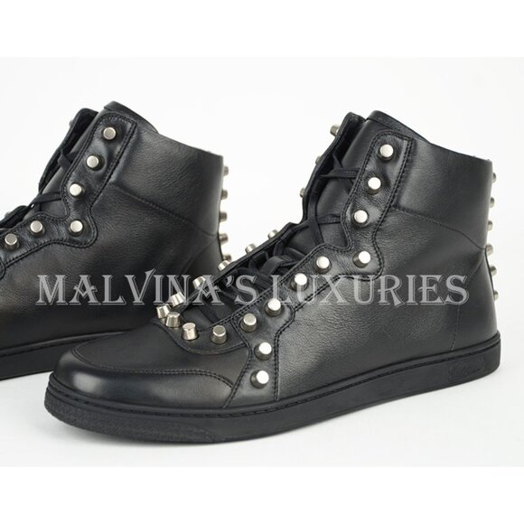GUCCI SNEAKERS BLACK LEATHER HIGH TOP STUDDED SHOES sz 9.5G / converts to US 10 - Picture 9 of 12
